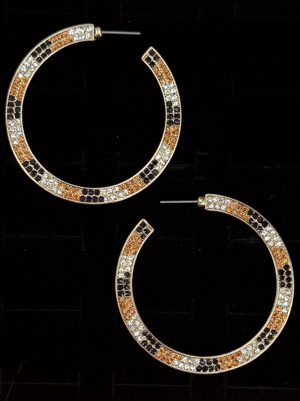 Gorgeous, goldtone, multicolor bling, thin, weighted hoop, pierced earrings